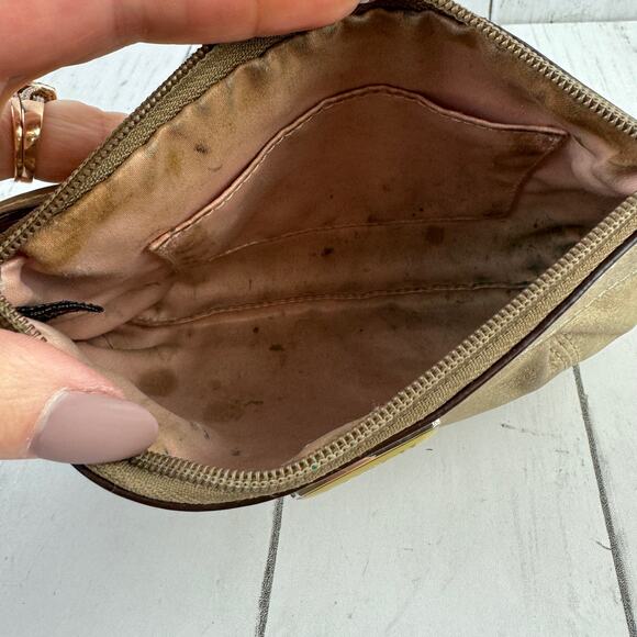 Coach Gold Leather Zip Top Wristlet Clutch Wallet Bag - Picture 7 of 9